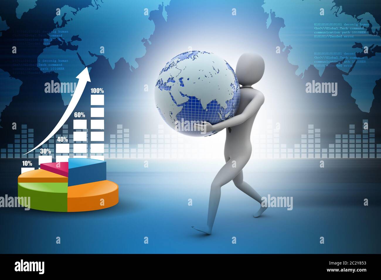 3d business man holding globe in color background Stock Photo - Alamy