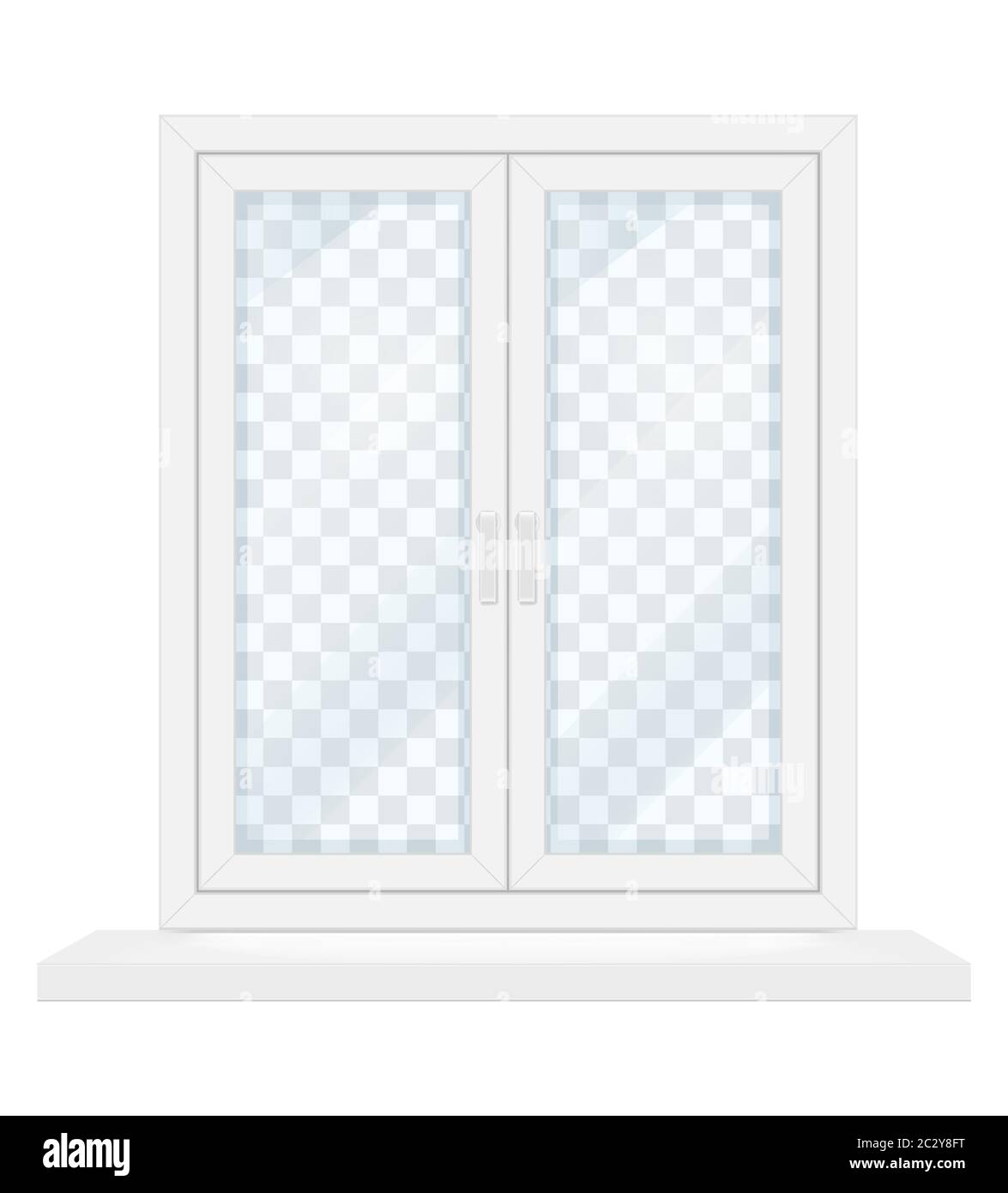 white transparent plastic window with window sill vector illustration isolated on background Stock Vector