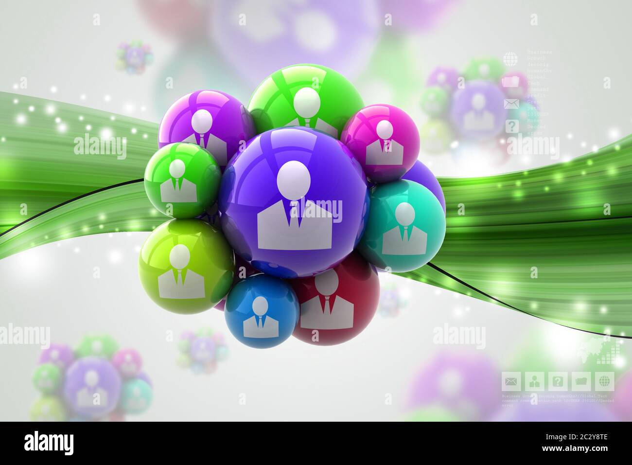 Social networking bubbles in color background Stock Photo