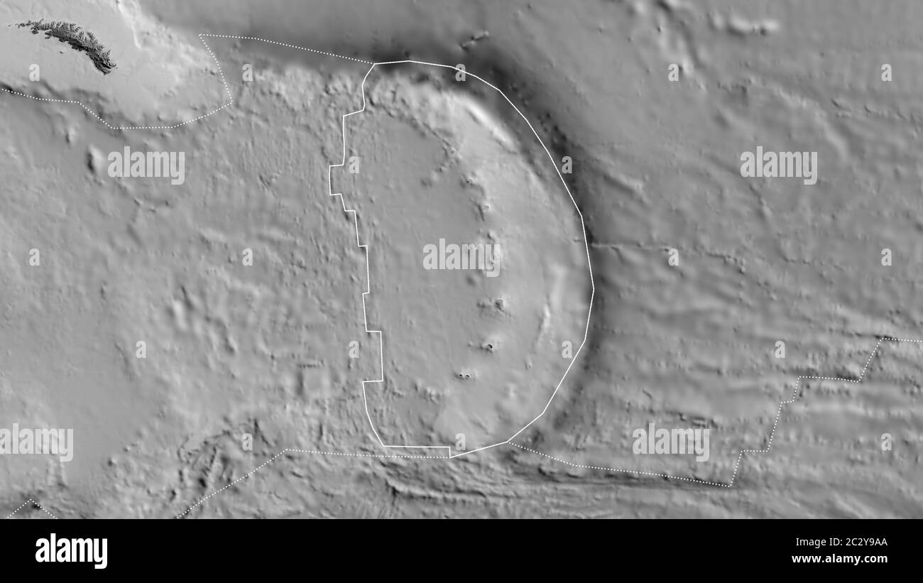 Outline of the Sandwich tectonic plate with the borders of surrounding
