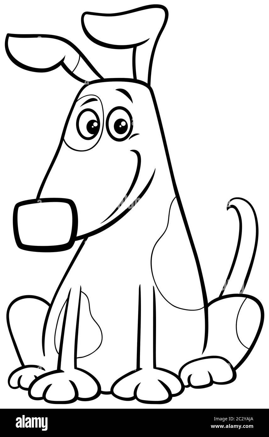 cartoon spotted dog character coloring book page Stock Photo - Alamy