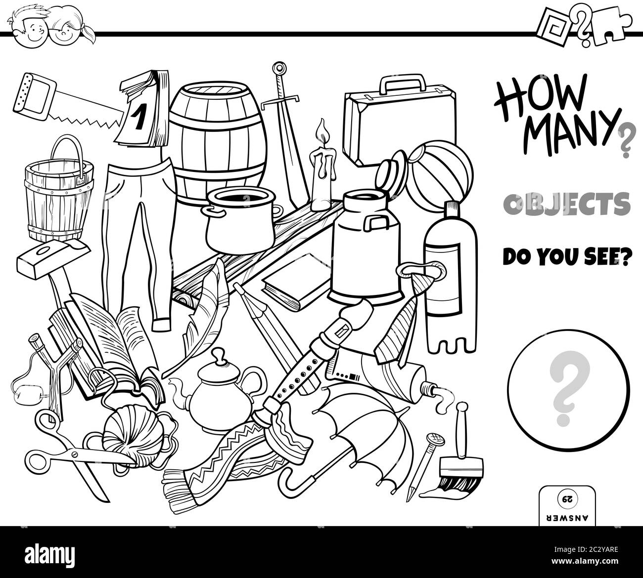 counting objects educational task coloring book Stock Photo - Alamy