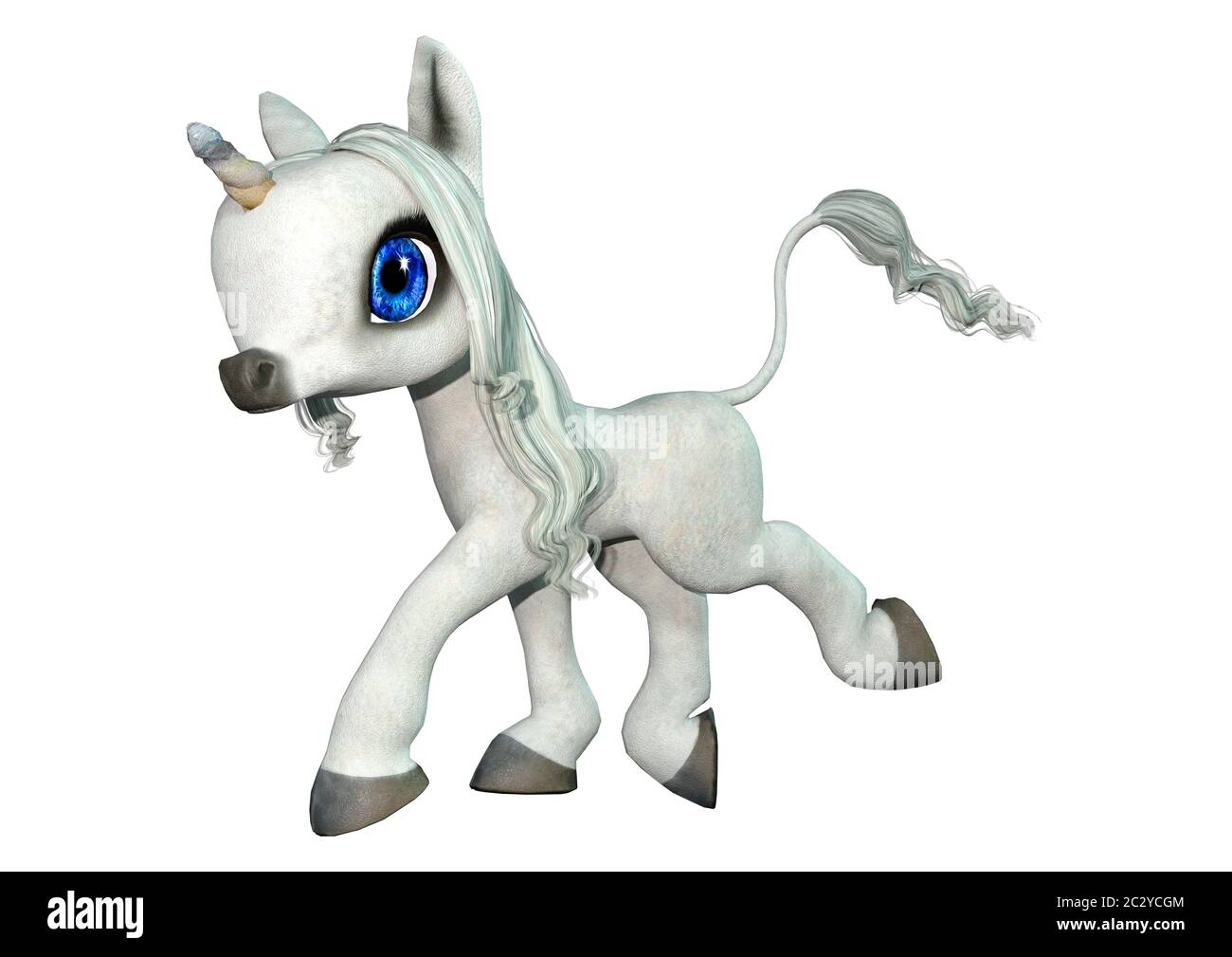 3D rendering of a little fantasy white unicorn isolated on white ...