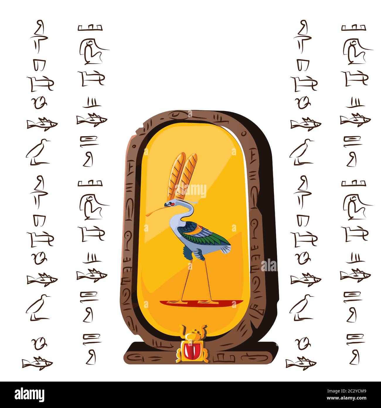 Stone board or clay tablet, ibis and Egyptian hieroglyphs cartoons vector illustration Ancient object for storing information, graphical user interfac Stock Vector