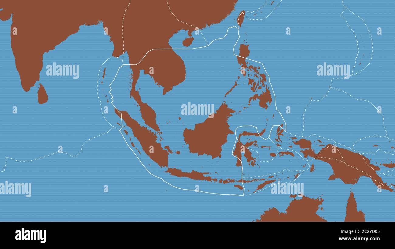 Outline of the Sunda tectonic plate with the borders of surrounding plates against the