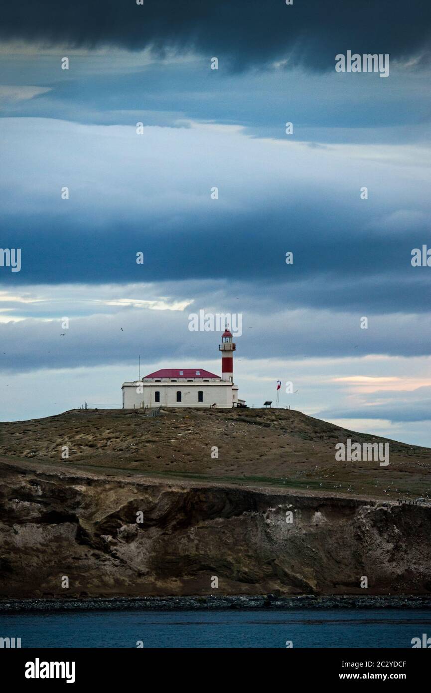 Punta Delgada Lighthouse scenic landscape, Strait of Magellan, Chile, South America Stock Photo
