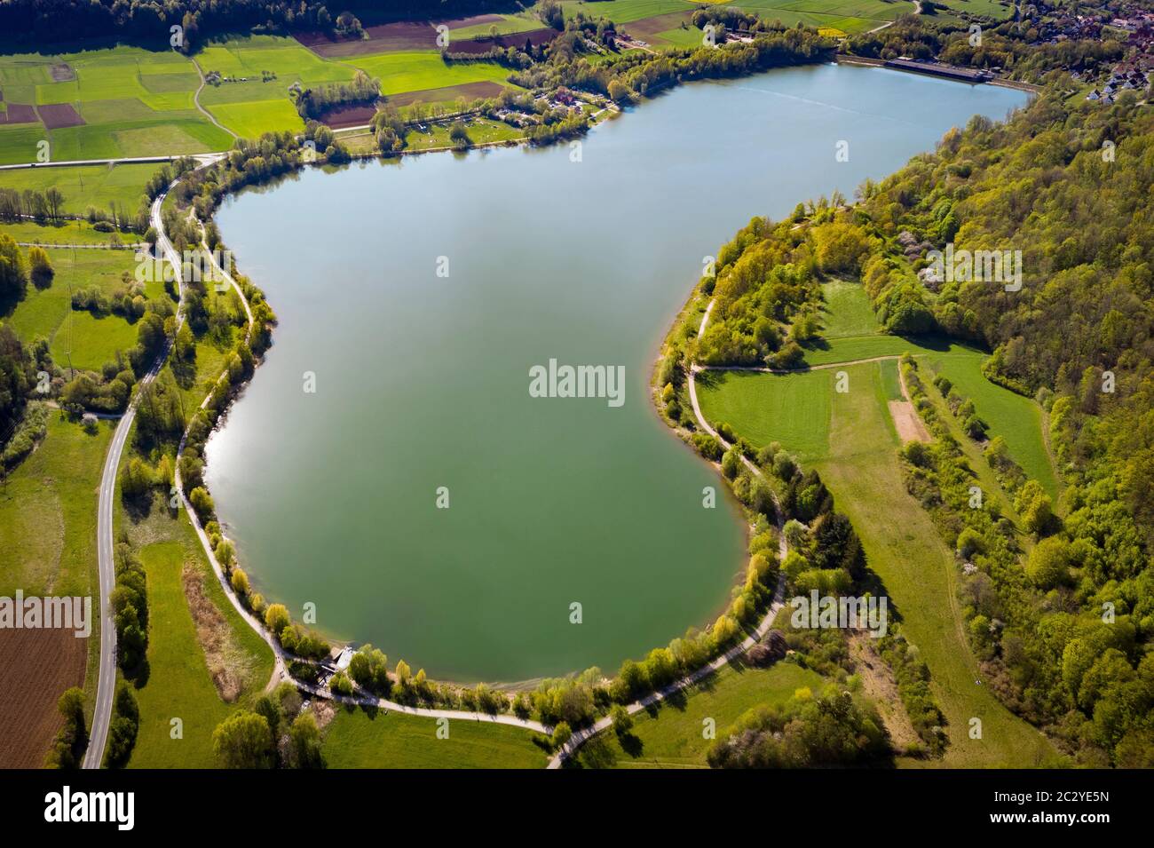 Aerial view of Happurger Stausee Stock Photo