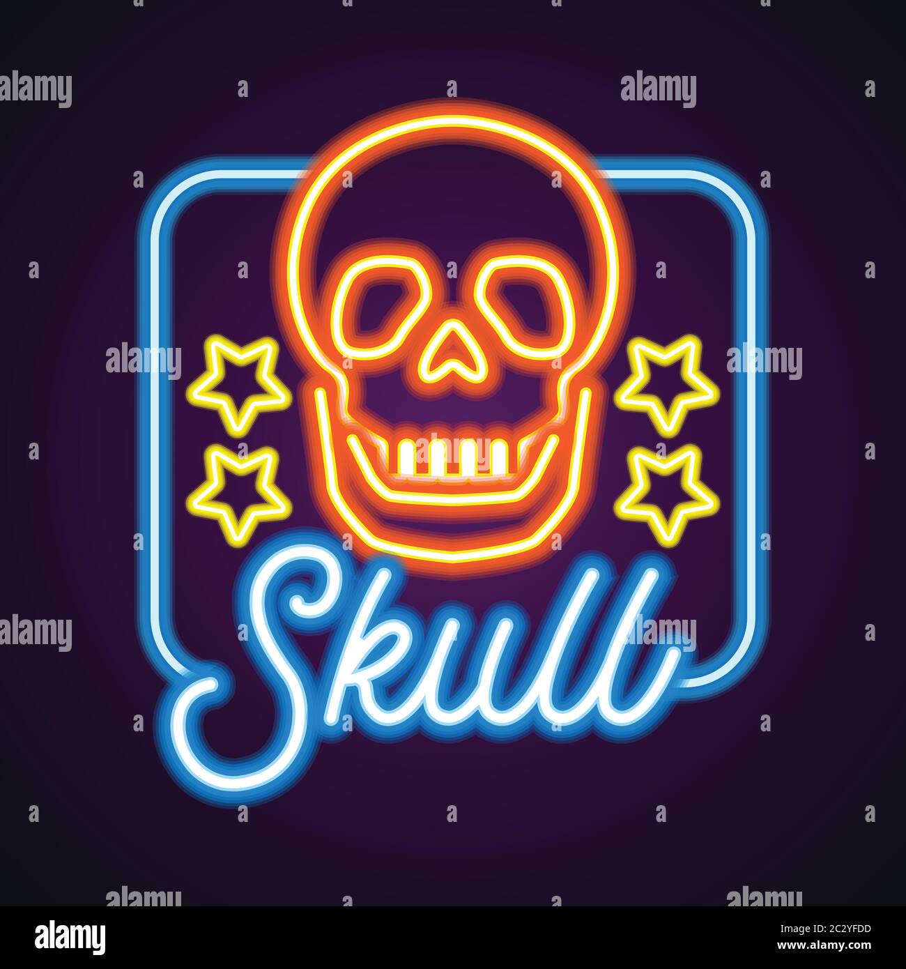 skull logo with neon sign effect. vector illustration Stock Vector