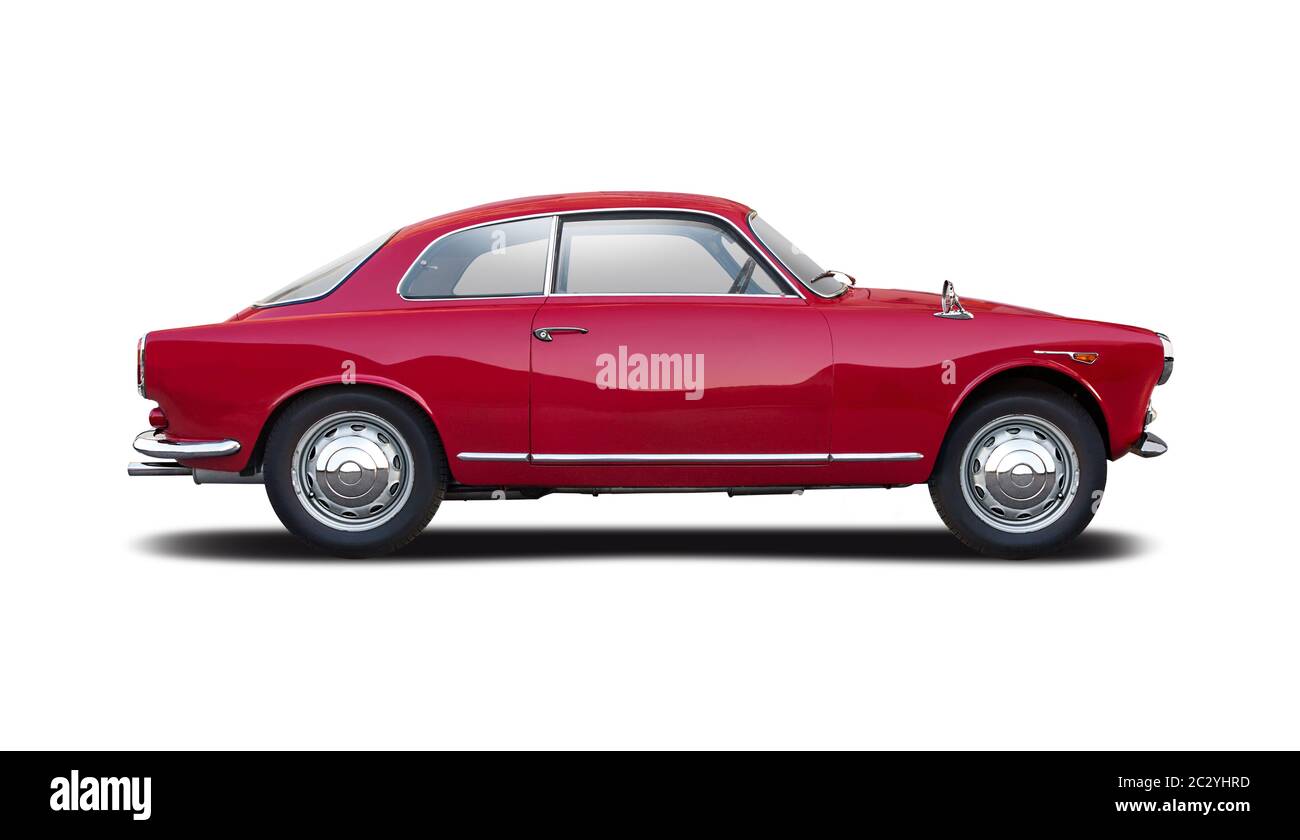 Red classic Italian sport car side view isolated on white Stock Photo