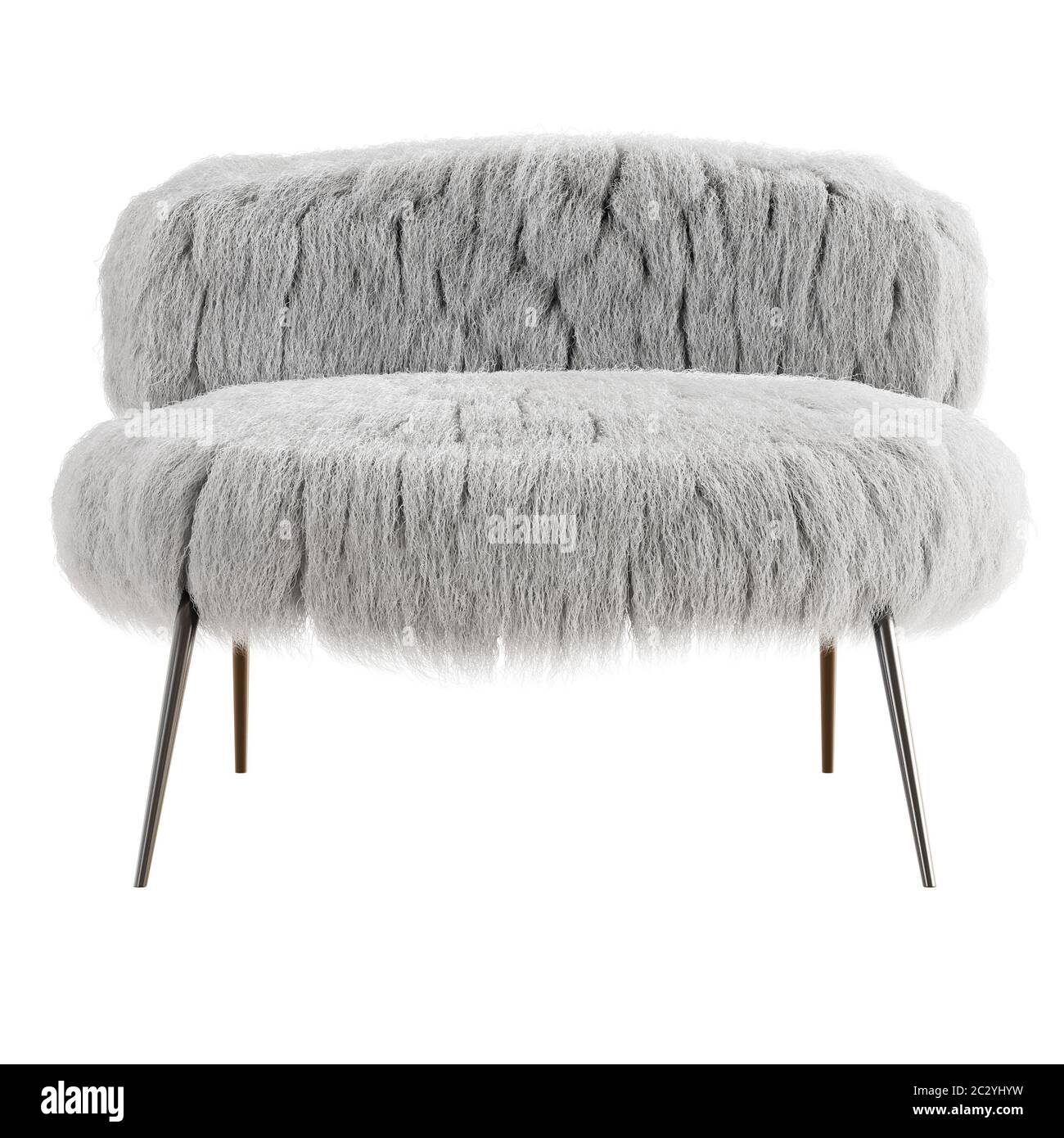 White fluffy chair made of wool front view on an isolated background