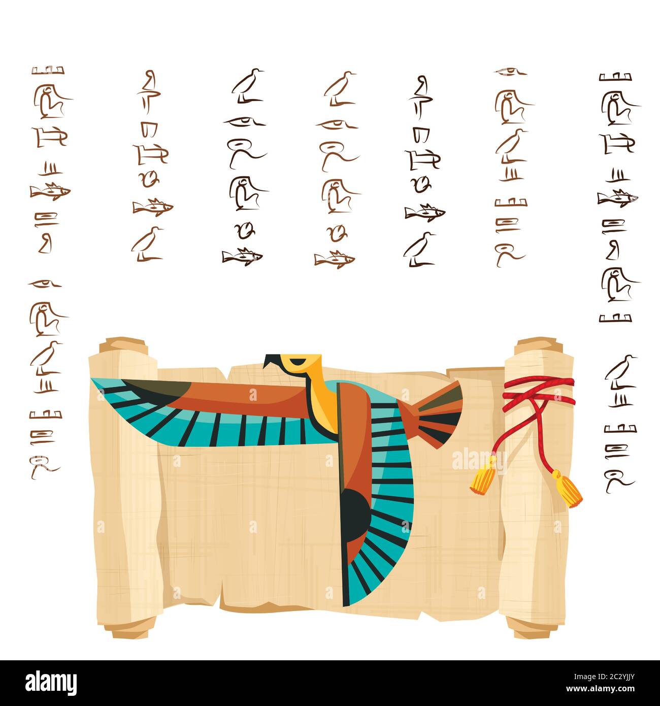 Ancient Egypt papyrus scroll decorated with red cord cartoon vector ...