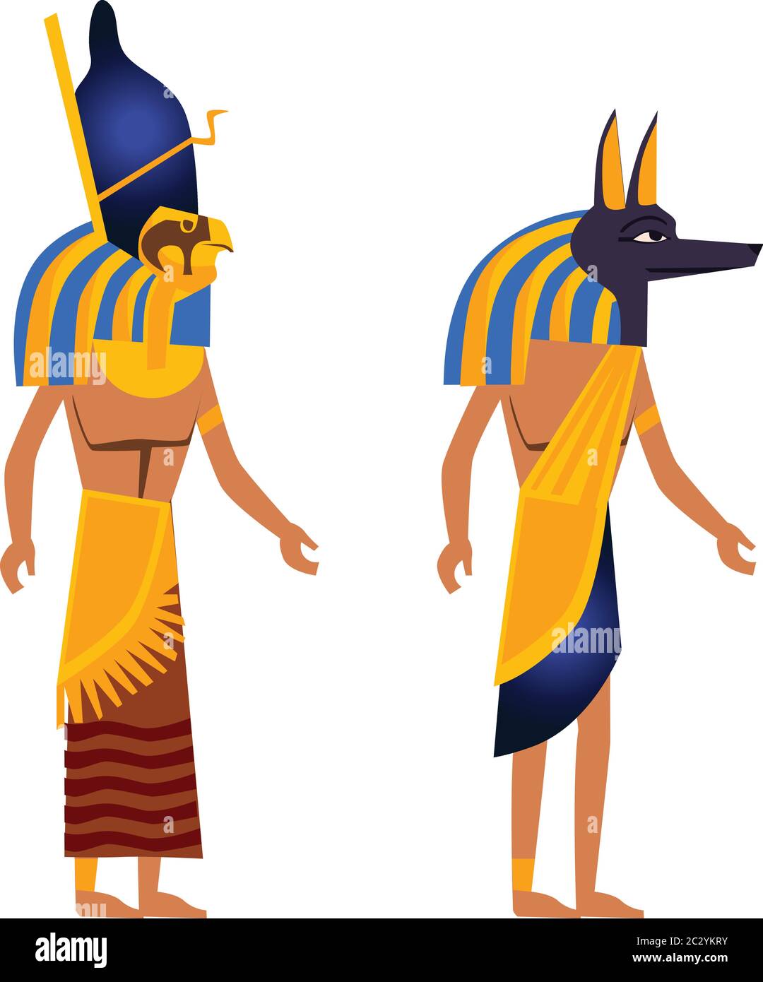 Ancient Egypt wall art or mural element cartoon vector. Monumental painting with Egyptian culture symbols, ancient gods with human figures and animal Stock Vector