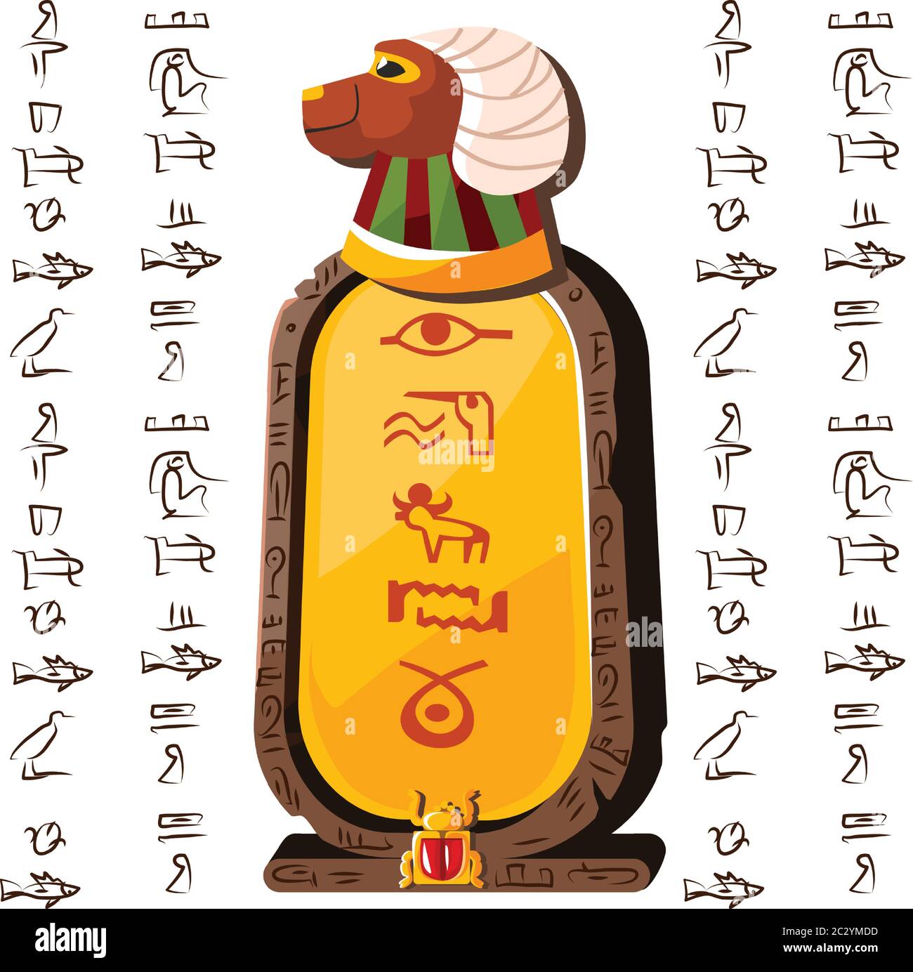 Stone board or clay tablet with ram head and Egyptian hieroglyphs cartoon vector illustration Ancient object for recording storing information, graphi Stock Vector