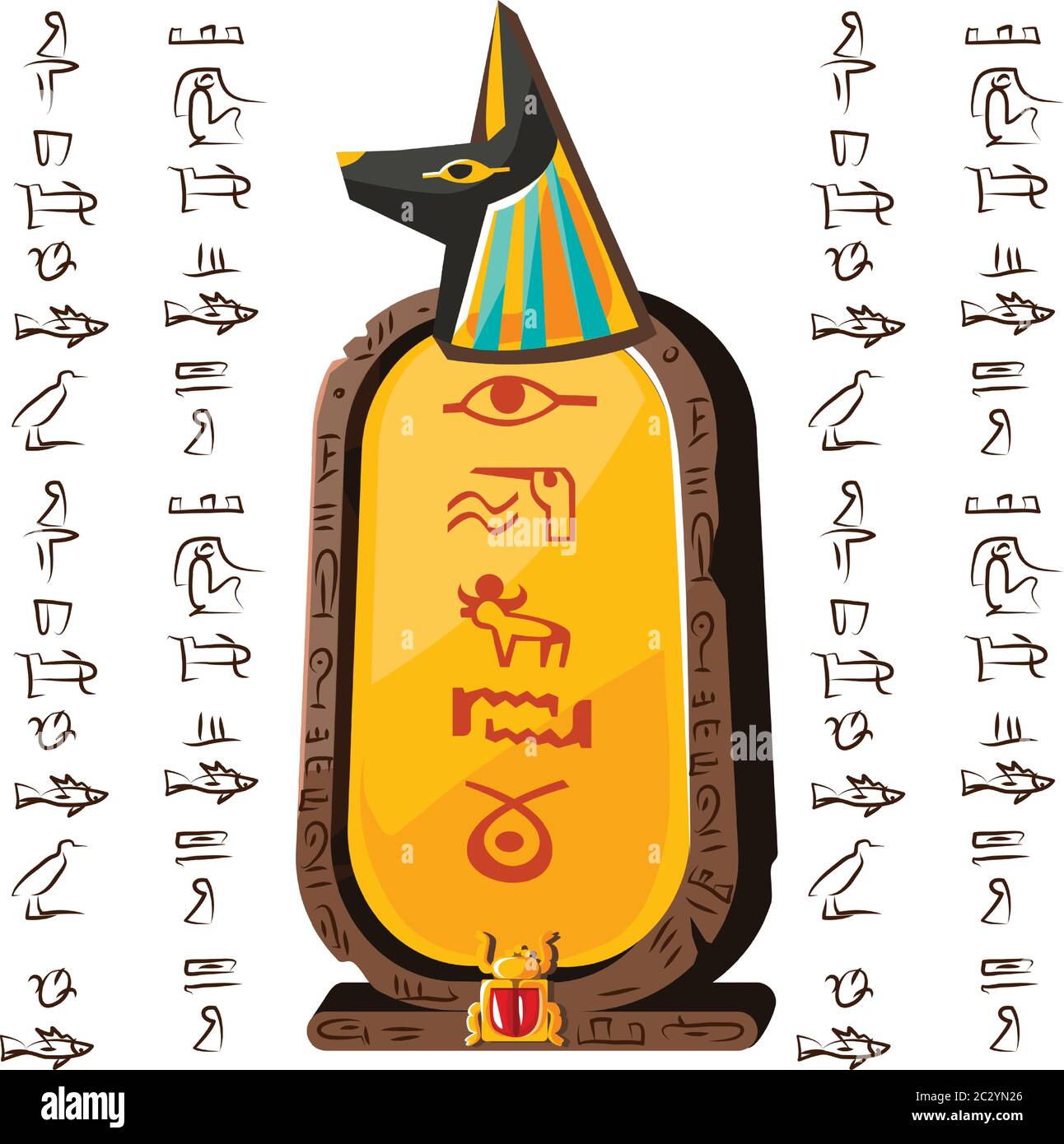 Stone board or clay tablet with anubis dog head and Egyptian hieroglyphs cartoon vector illustration Ancient object for recording storing information, Stock Vector