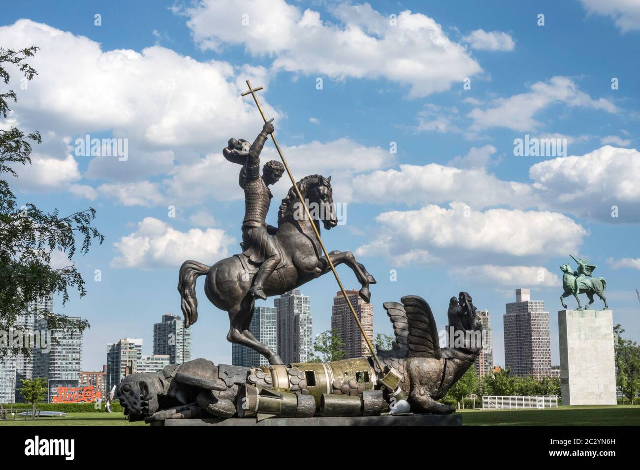 St. George Slaying Dragon Statue, United Nations, New York City, USA Stock Photo
