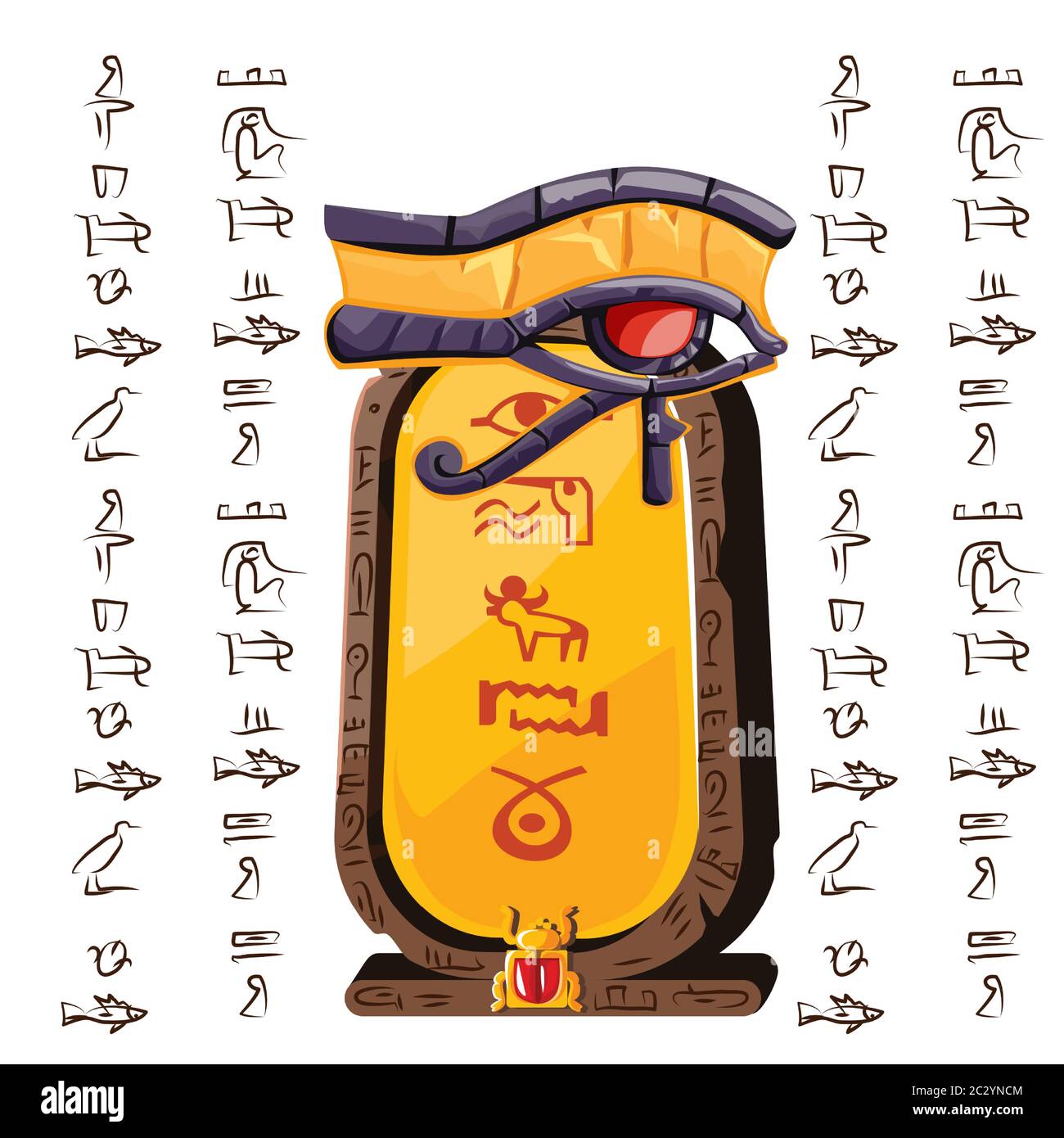 Stone board or clay plate with eye of Horus and Egyptian hieroglyphs cartoon vector illustration. Ancient object for recording storing information, gr Stock Vector