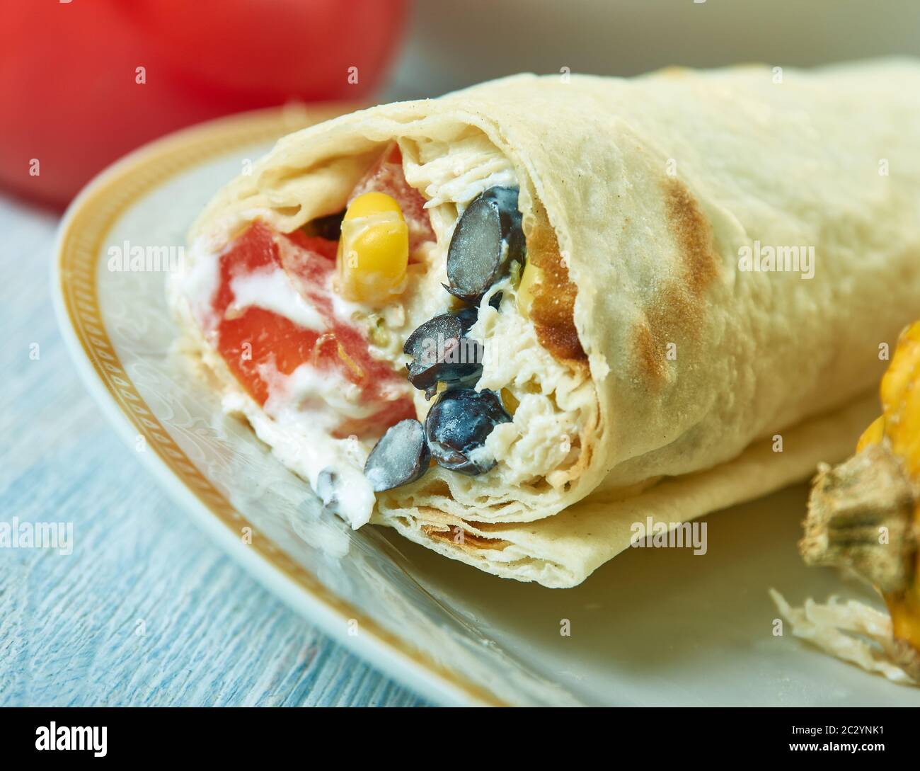 Southwest Chicken Hummus Wrap Stock Photo Alamy