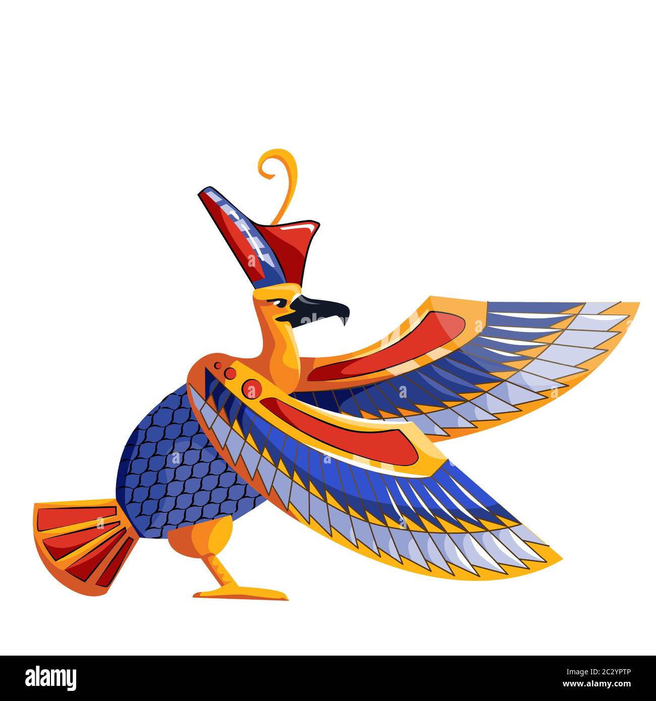 Ancient Egypt Sacred Bird Falcon Cartoon Vector Isolated On White