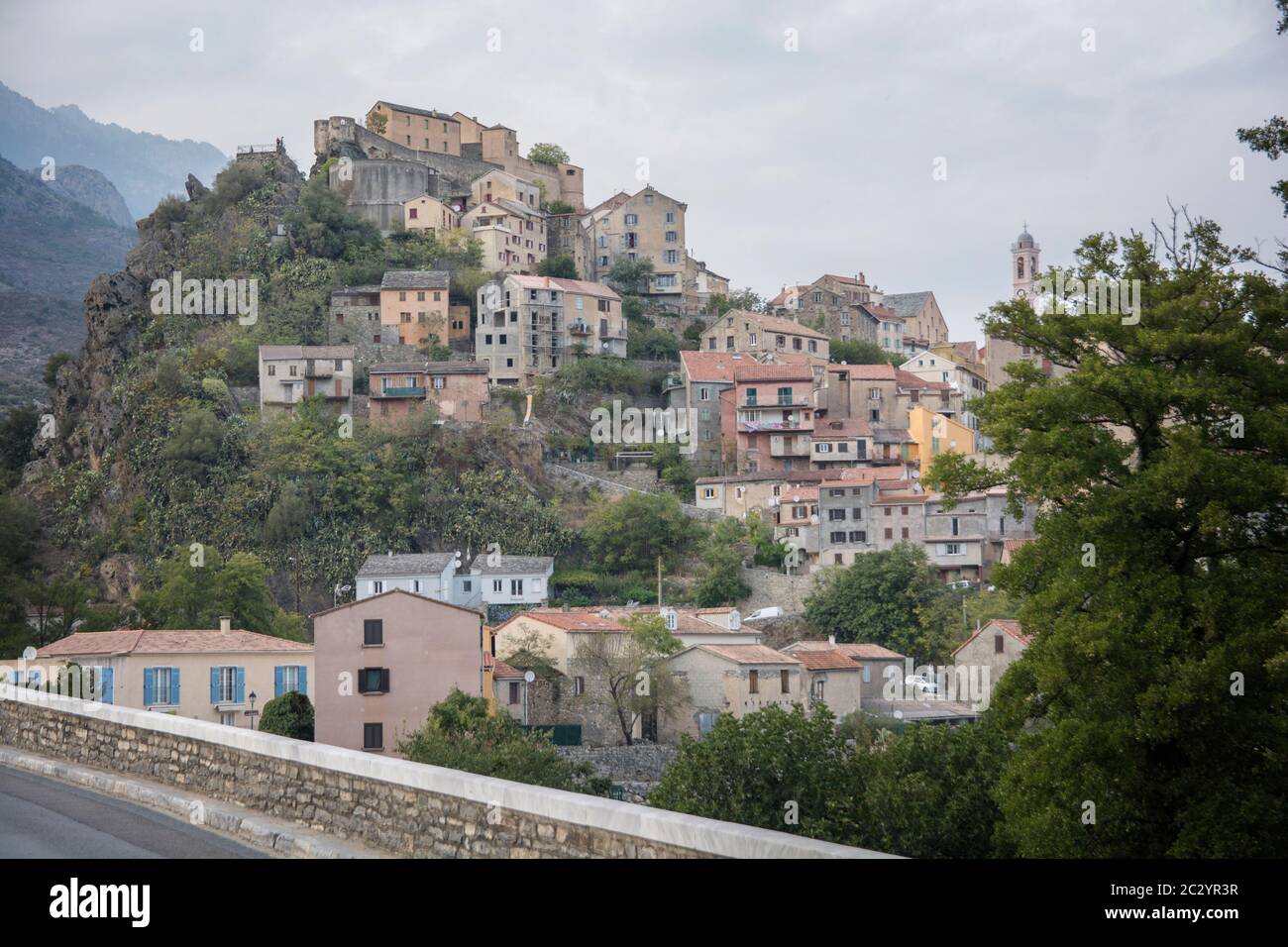 Old town of Corte, the fourth-largest commune in the island of Corsica, France Stock Photo