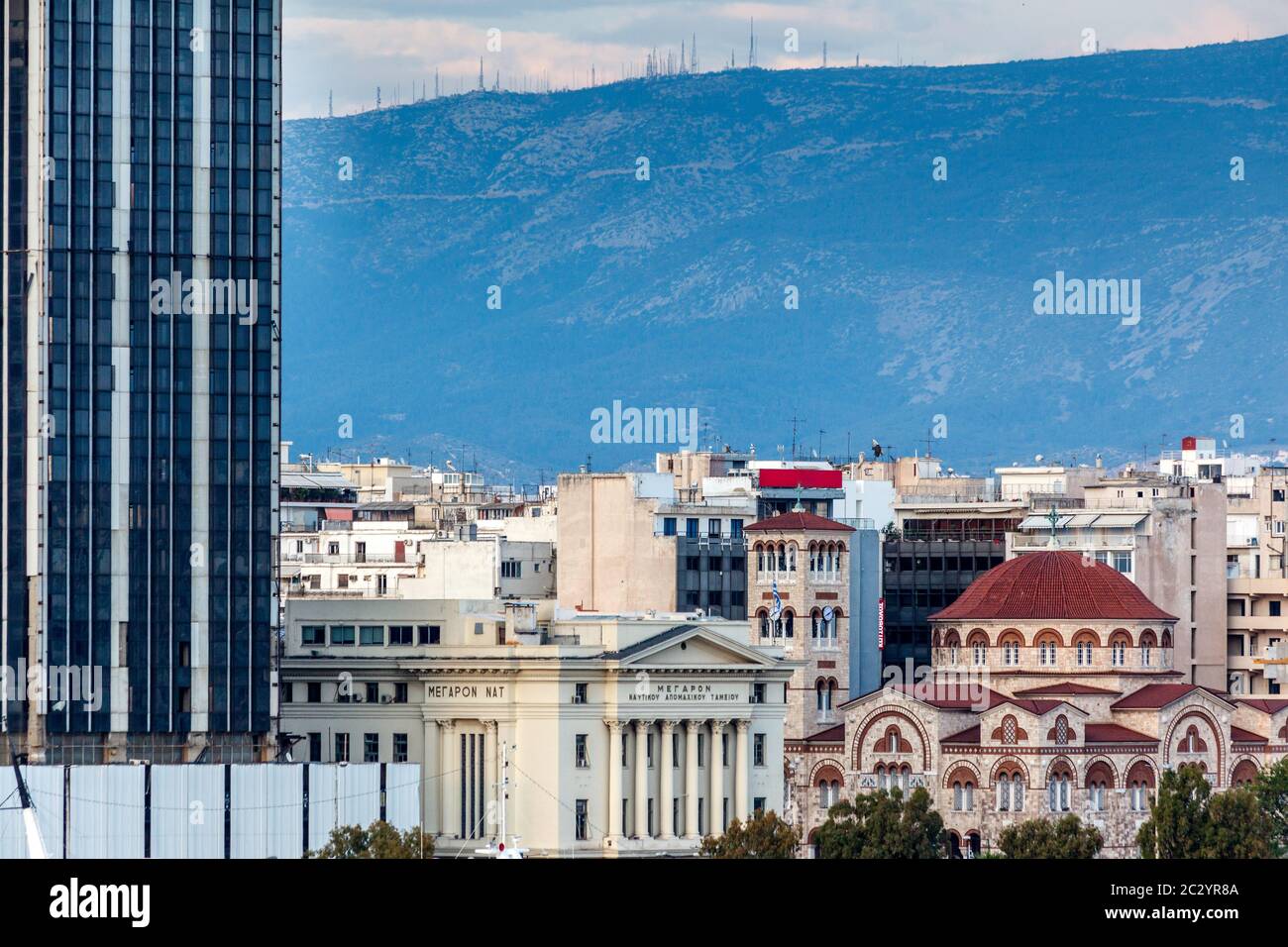 View of Piraeus city, the main port of Greece. At the background is