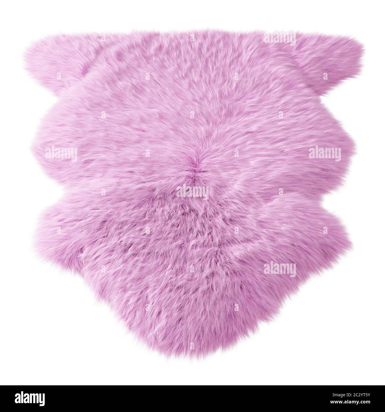 Pink decor skin of a sheepskin wool rug on a white background. 3D