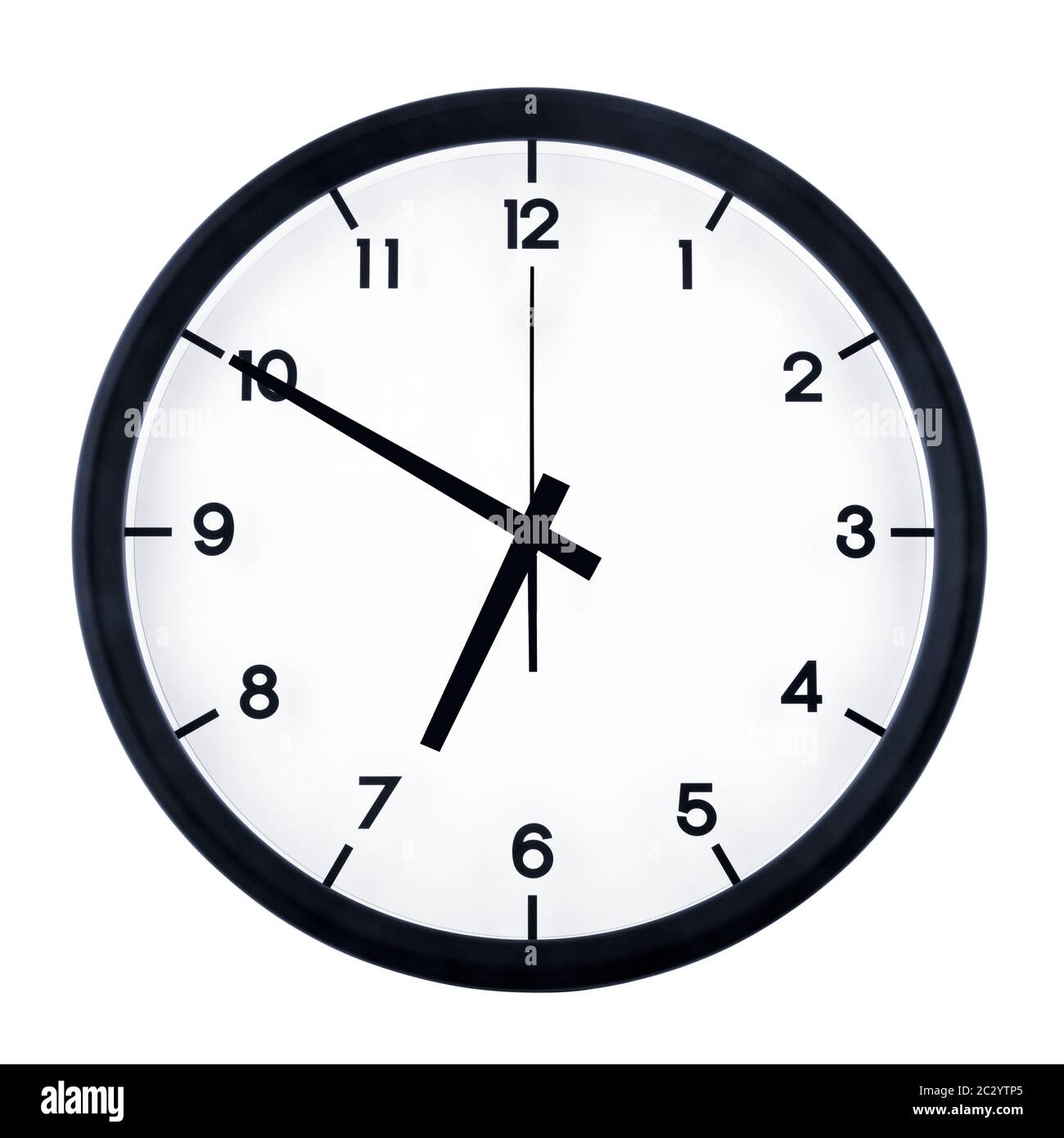 Classic analog clock pointing at six fifty, isolated on white ...