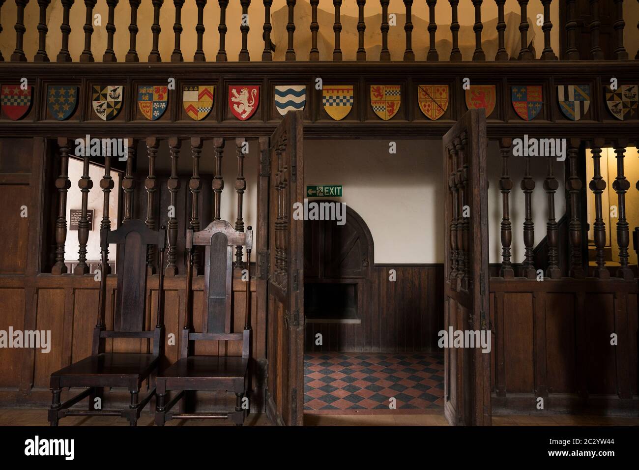 Coat of arm crests arranged above the door in Doune Castle,  Stirling, Scotland, UK, Europe Stock Photo