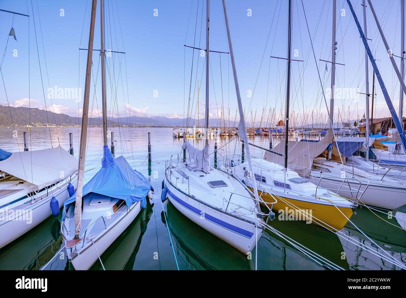 Moored yachts on Bodensee Stock Photo