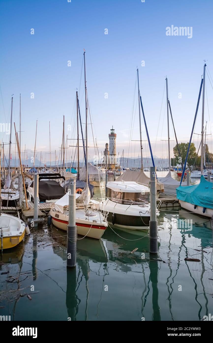 Moored yachts on Bodensee Stock Photo