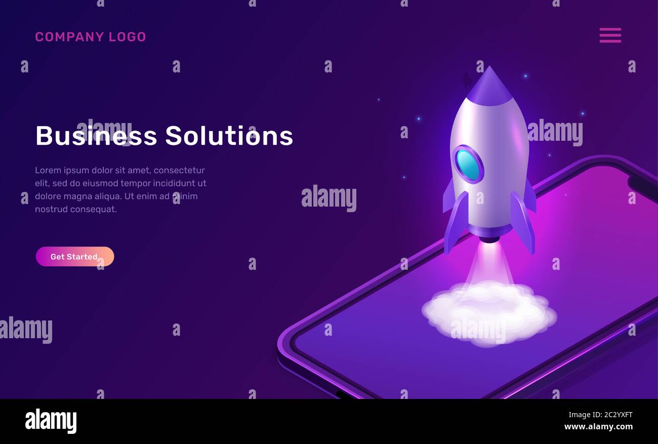 Business start up isometric concept vector illustration. Rocket taking ...