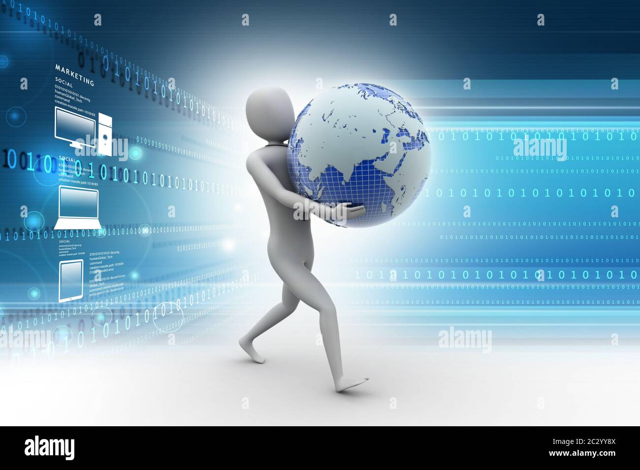 3d business man holding globe in color background Stock Photo - Alamy
