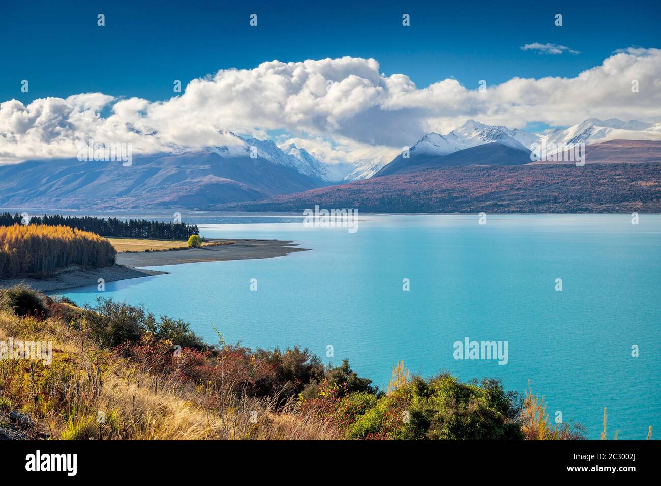 Lake Pukaki, Mount Cook Road Area, Aoraki, Mount Cook, Twizel, Canterbury, New Zealand Stock Photo