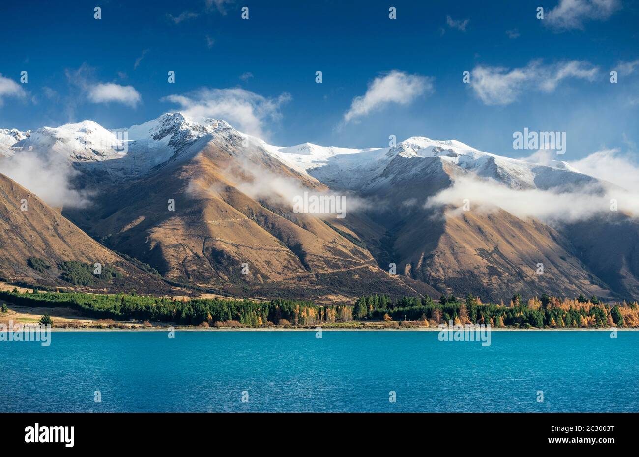 Road to Ohau Skifield, Snowy mountains above Lake Ohau in the Southern
