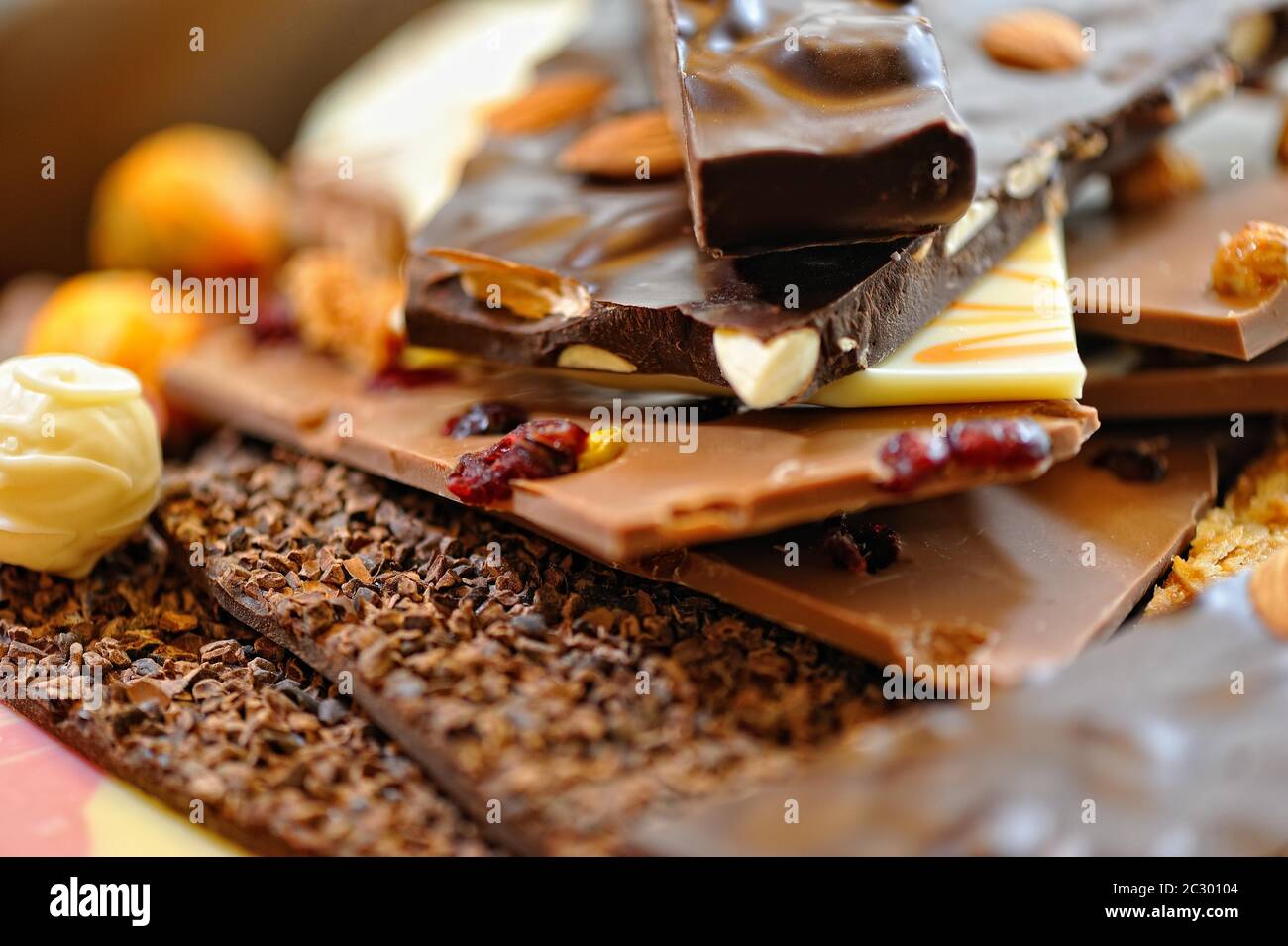 Chocolate bars, stacked, Germany Stock Photo Alamy
