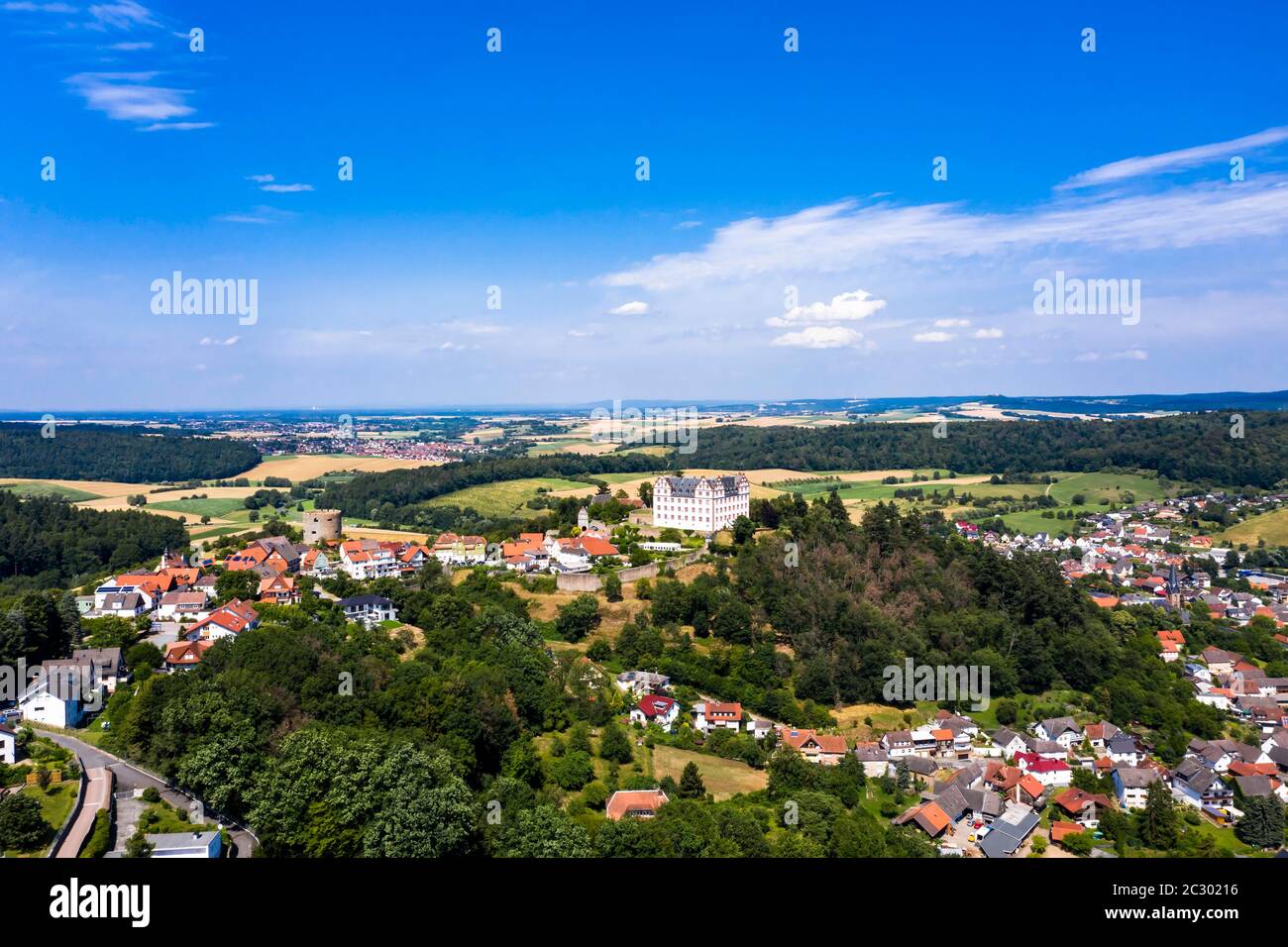 Aerial view, Lichtenberg Castle, Fischbachtal, Hesse, Germany Stock Photo