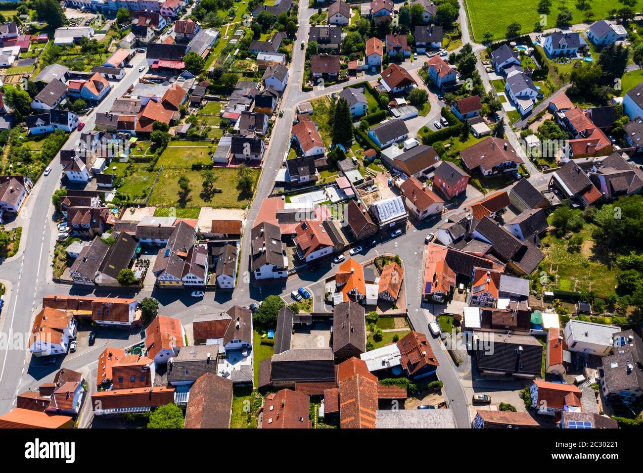 Aerial view, Hessian village, Fischbachtal, Hesse, Germany Stock Photo