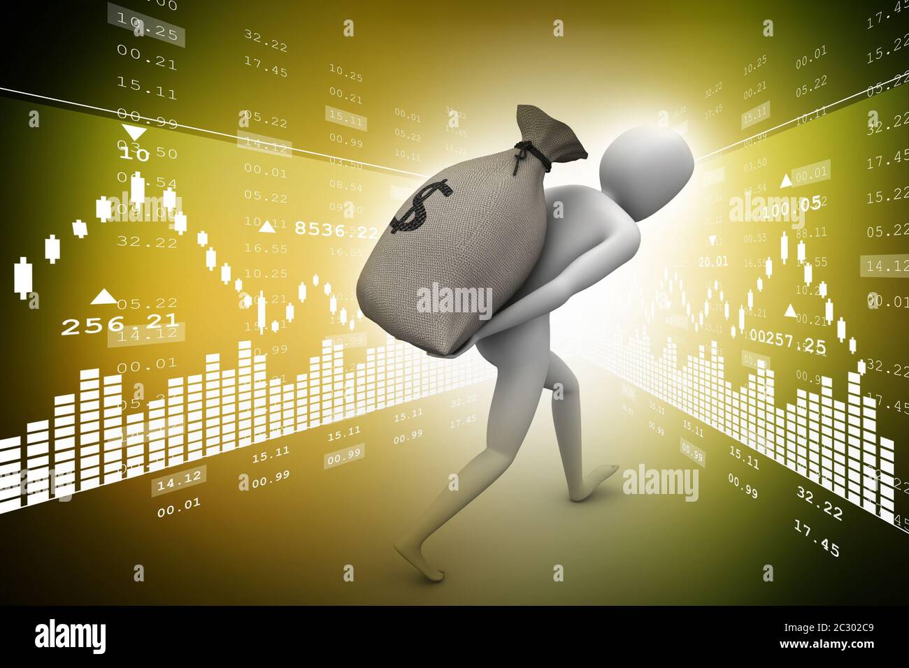 3d man carrying money bag Stock Photo - Alamy