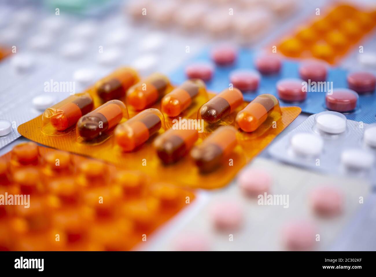 Pharmaceutical industry drugs pills vitamins Stock Photo