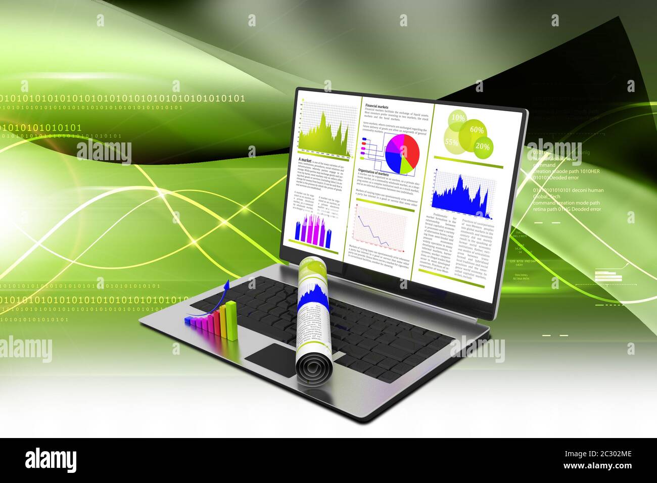 Laptop showing a financial report Stock Photo - Alamy