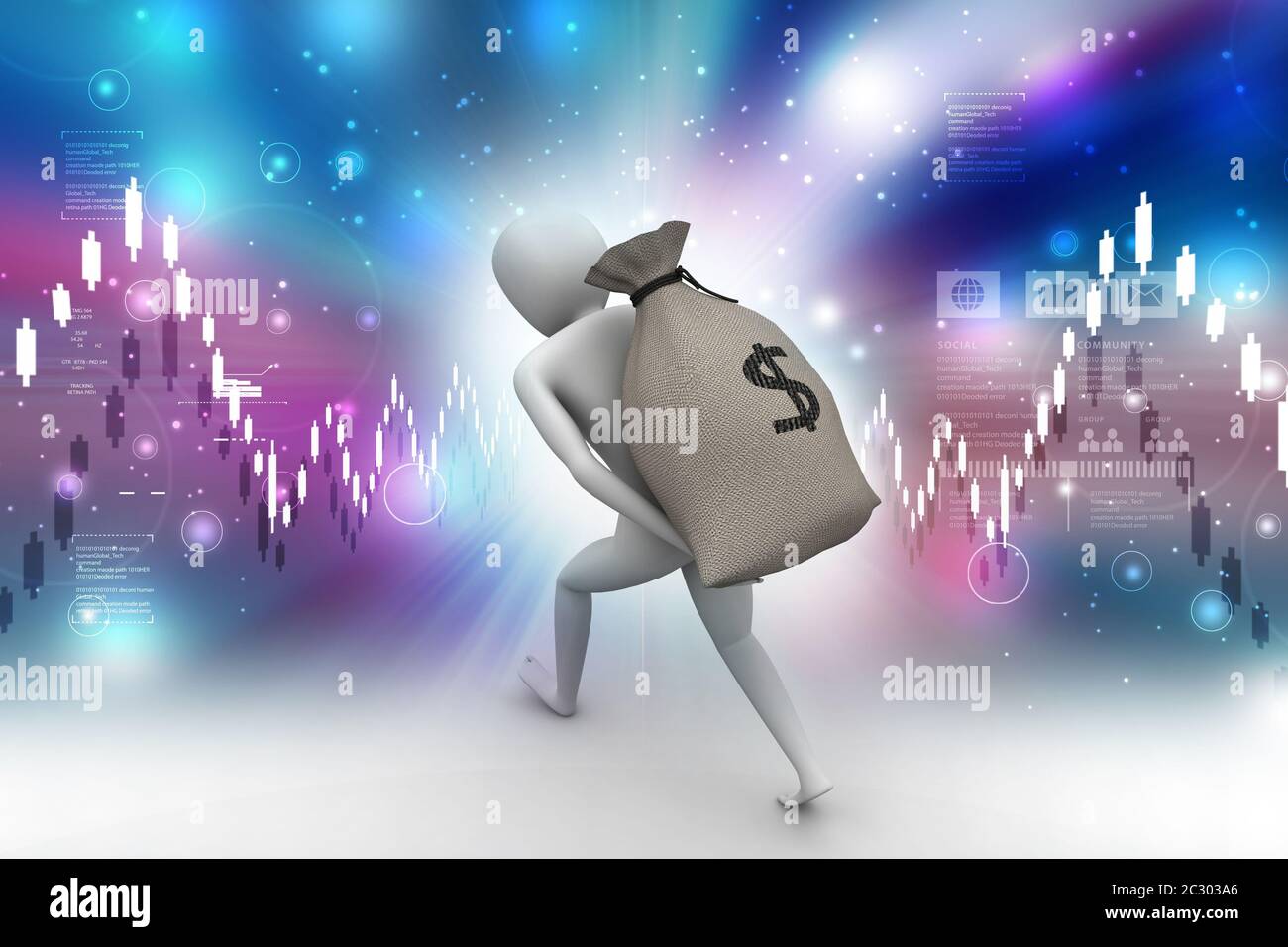 3d man carrying money bag Stock Photo - Alamy