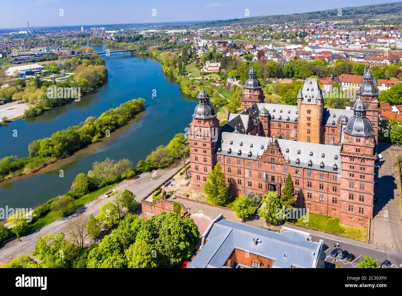 Aerial view, Johannisburg Castle, Renaissance Castle, Aschaffenburg ...