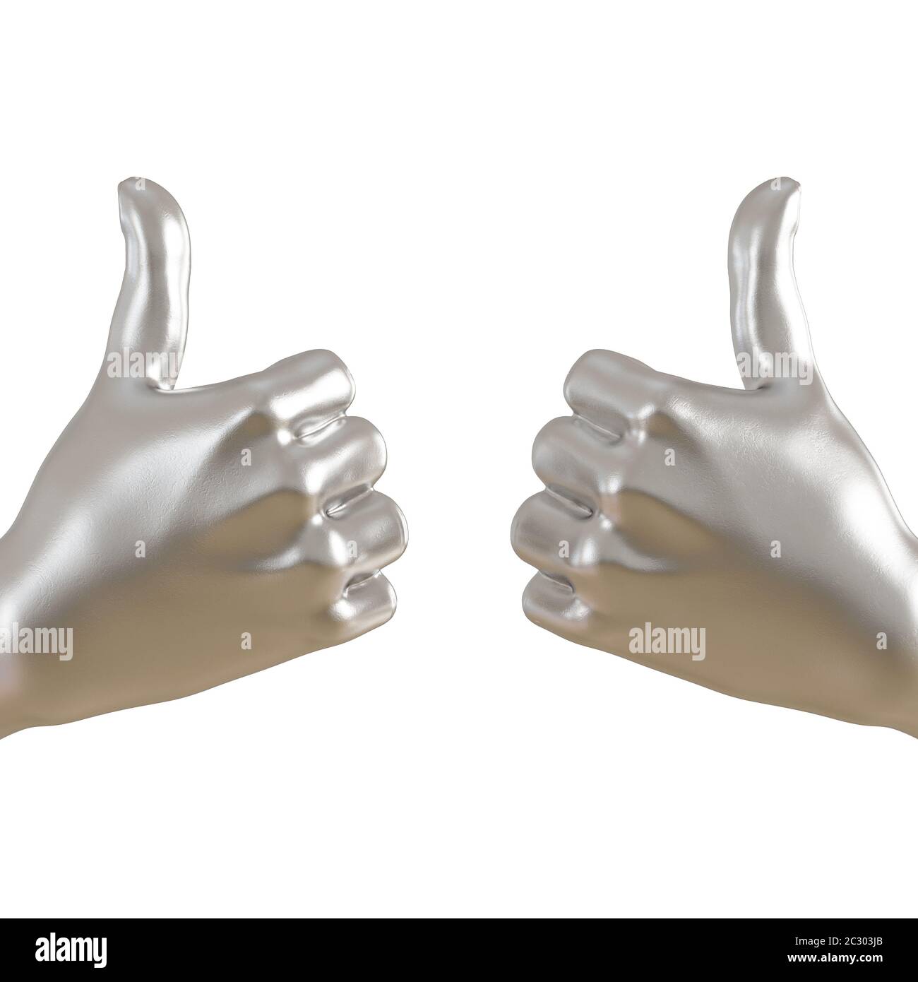 Metal figurine of a hand with a protruding thumb up on an isolated background. 3d rendering Stock Photo
