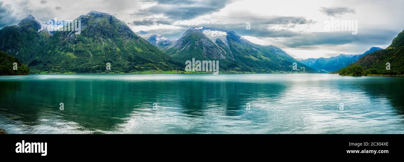 Hornindal Lake, Grodas, Sogn og Fjordane County, Norway Stock Photo