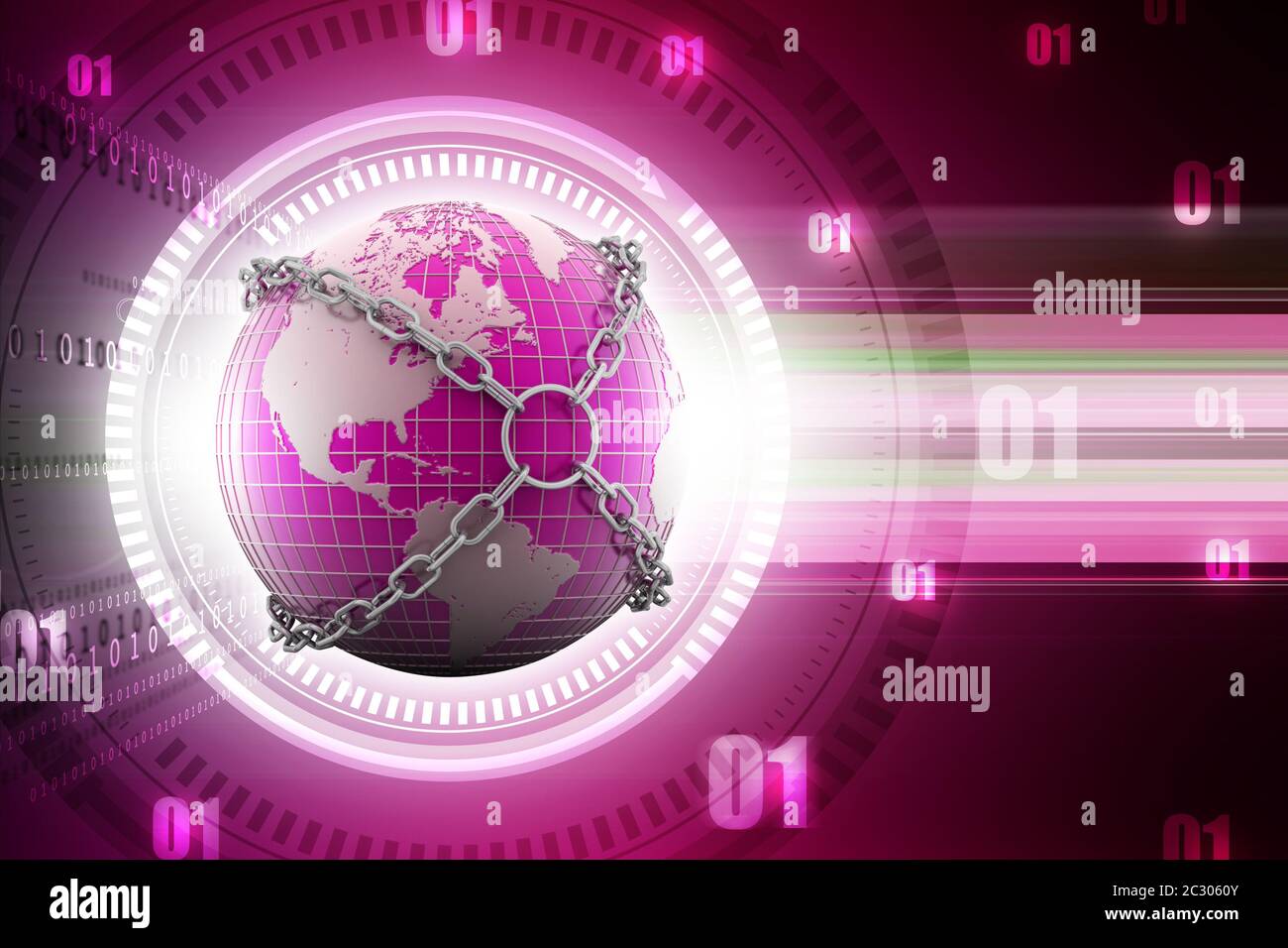 Earth globe close in chain Stock Photo