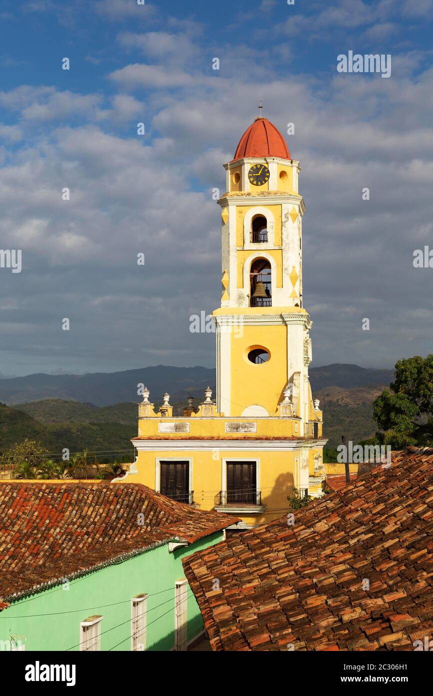 The bell tower of the Museo de la Lucha Contra Bandidos in the colonial old town, Trinidad, Cuba Stock Photo