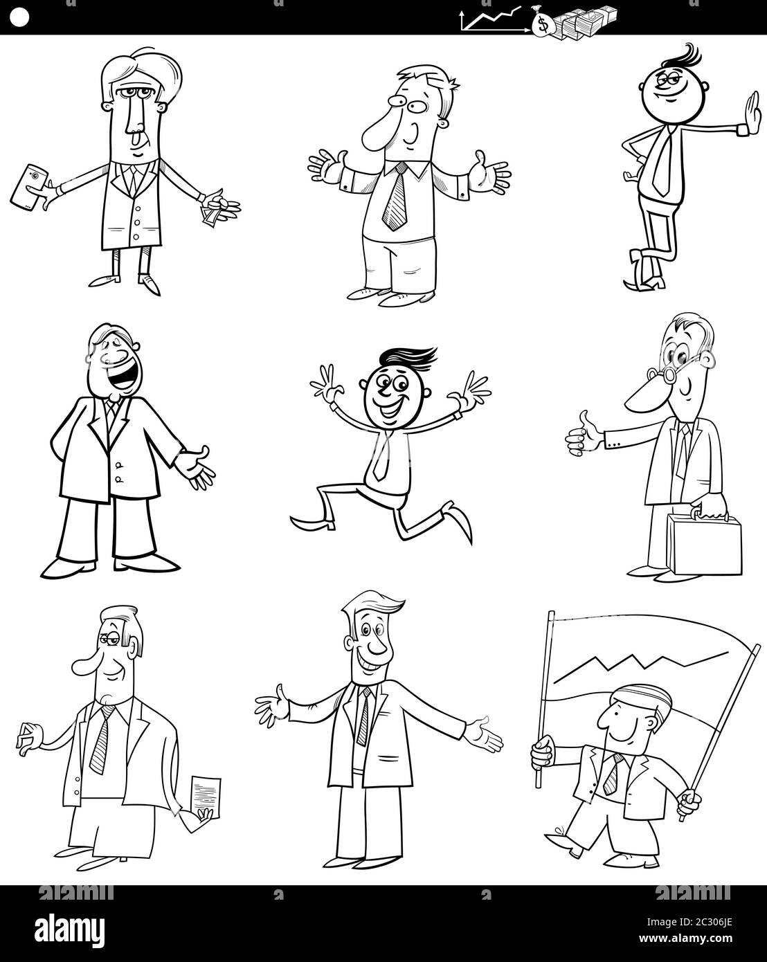 black and white funny businessmen characters set Stock Photo - Alamy