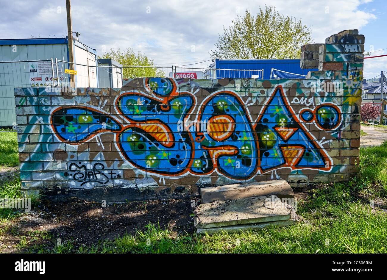 Graffiti on the abandoned building wall Stock Photo