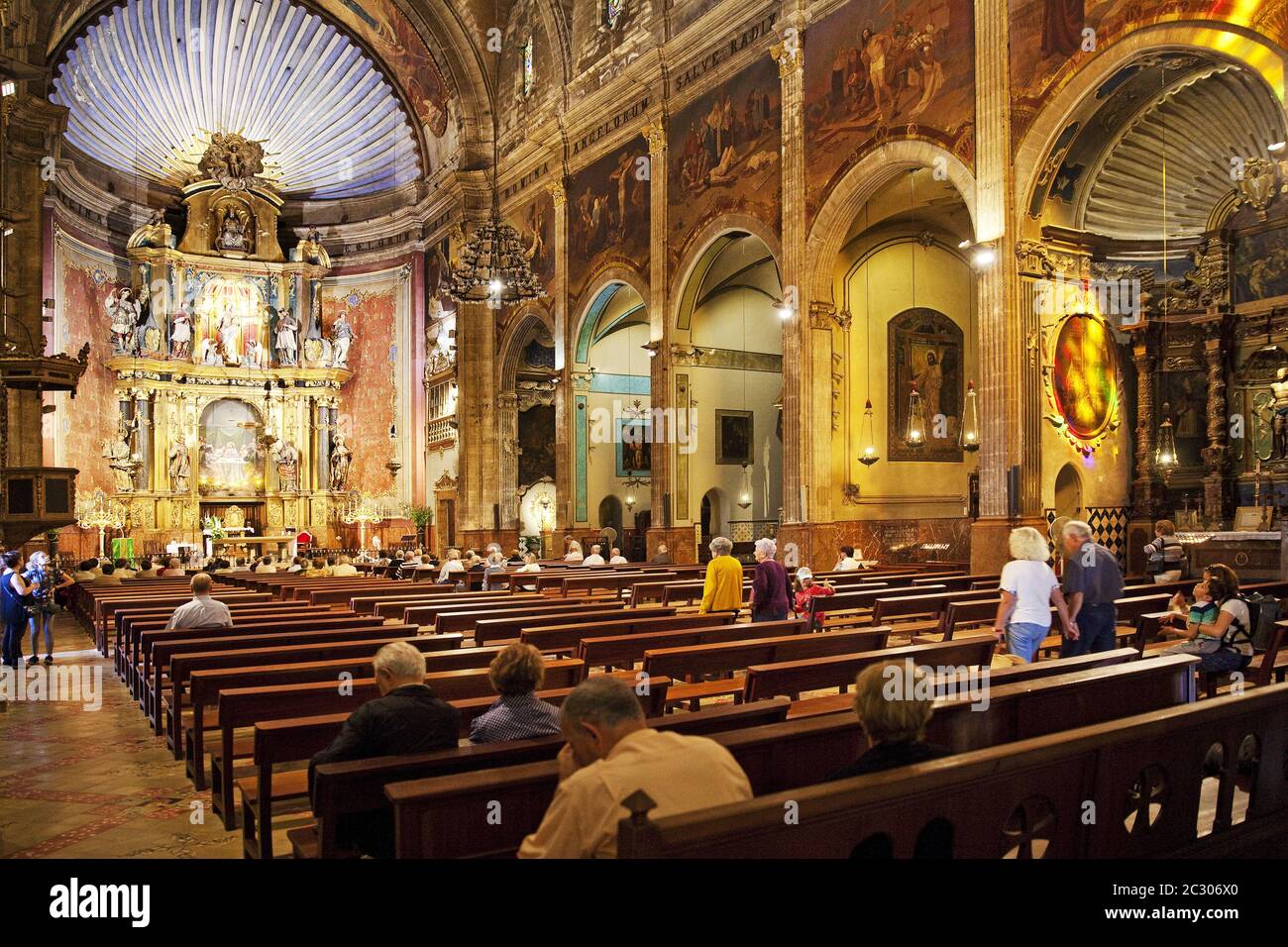 Inside view of the Roman Catholic Church of Santa Maria dels Àngels, Pollenca, Majorca, Spain Stock Photo
