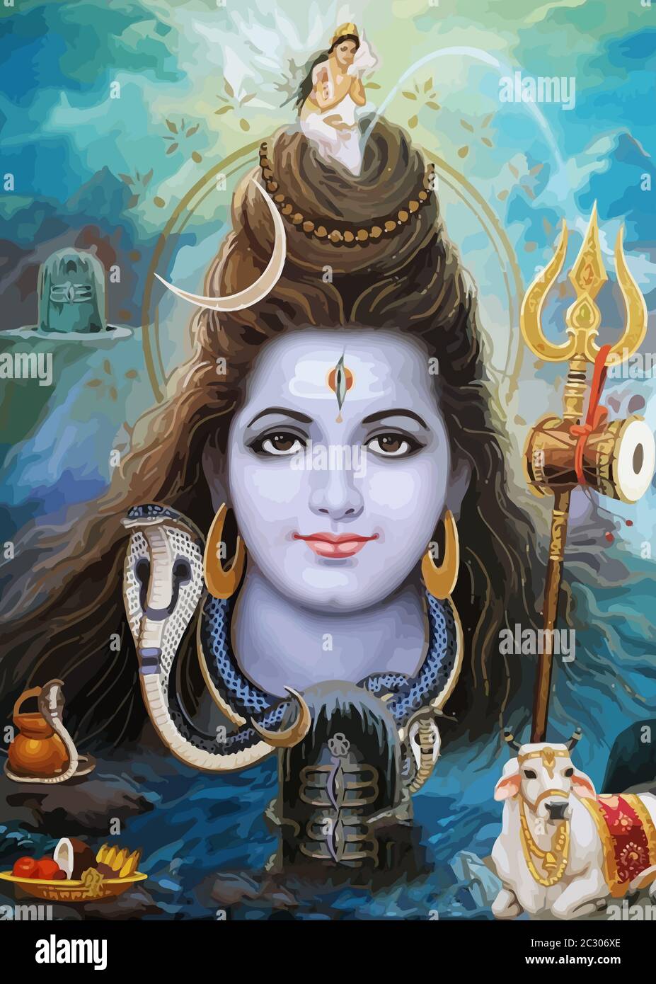lord shiva god hinduism ox snake animal spiritual illustration holy Stock  Photo - Alamy