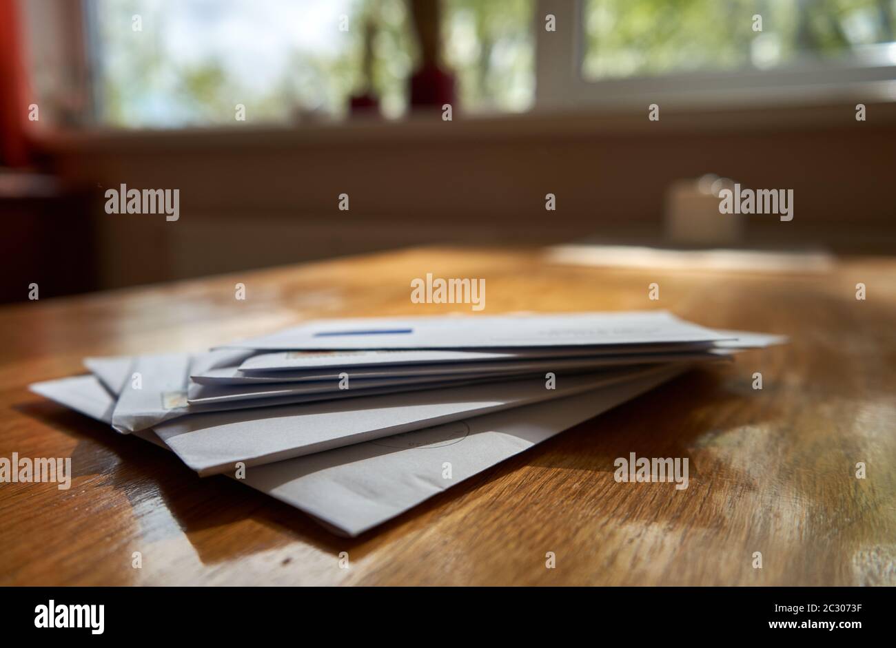 Bunch of envelopes in the kitchen Stock Photo